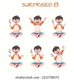 Set of kid boys showing surprised expressions.Vector illustration.