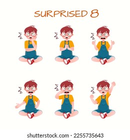 Set of kid boys showing surprised expressions.Vector illustration.