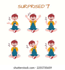 Set of kid boys showing surprised expressions.Vector illustration.