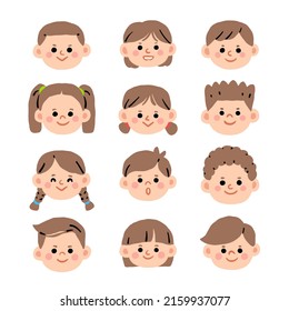 set of kid cartoon faces