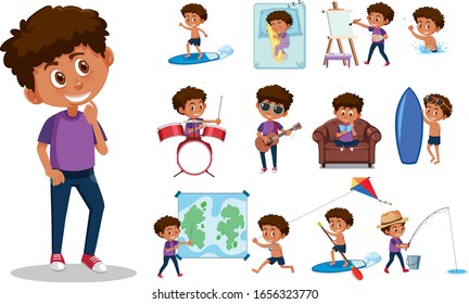 Set of kid character with different expressions on white background illustration