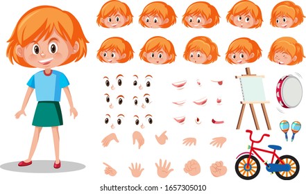 Set of kid character with different expressions on white background illustration