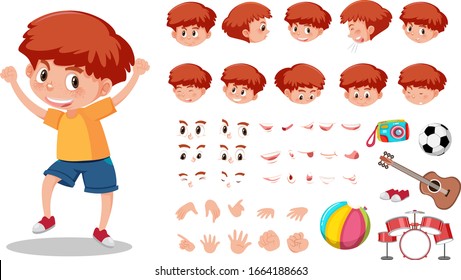 Set of kid character with different expressions on white background illustration