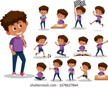 Set of kid character with different expressions on white background illustration