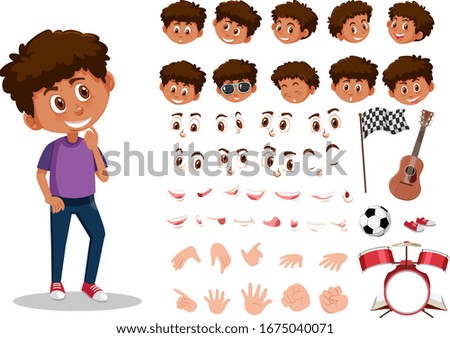Set of kid character with different expressions on white background illustration
