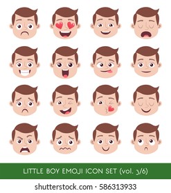 Set Of Kid Facial Emotions. White Boy Face With Different Expressions. Vector Illustration In Cartoon Style.