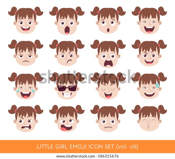 Set Kid Facial Emotions White Girl Stock Vector (Royalty Free) 586315676