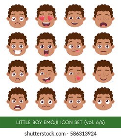 Set Of Kid Facial Emotions.Black Boy Face With Different Expressions. Vector Illustration In Cartoon Style.