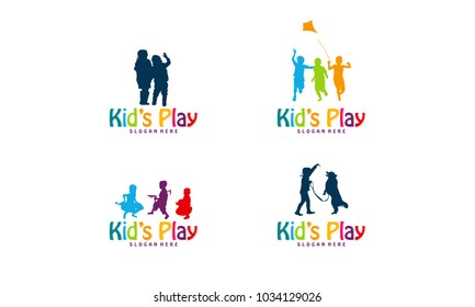 Set of Kid Play logo template, Set of Child Play silhouette logo designs concept vector illustration