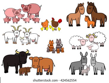 Set of kid sketch farm animals cartoon