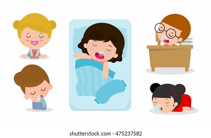 set of kid sleeping  on white background, children resting at home, Couch and child Vector illustration