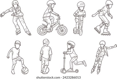 Set Of Kid Sport Activity Outline
