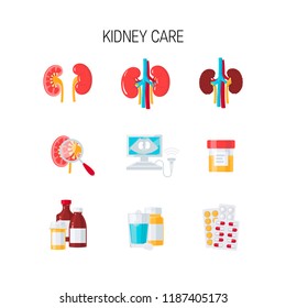 Set of kidney care vector illustrations in flat style
