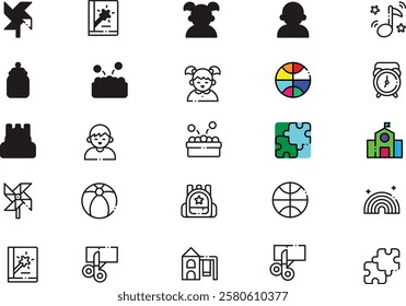 Set of kids activities icons. Thin linear style icons Pack. Vector Illustration