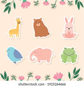 set of kids animal icons vector illustration design