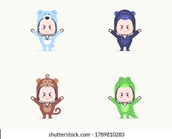 set of kids with animal suit costumes