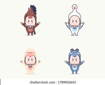 set of kids with animal suit costumes vector illustration