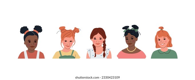 Set of kids avatar collection. Vector cartoon flat style illustration