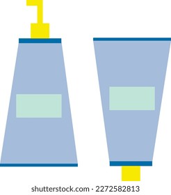 Set of kids bathroom accessories. Vector illustrations. Toothpaste, soap, shampoo, gel, cream