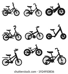 Set of kids bikes. Bicycles for children, for boys. Icons, vector, flat design.