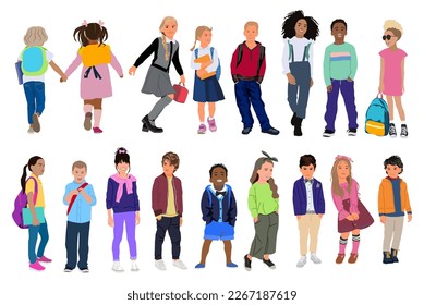 Set of kids, boys and girls vector illustration. 