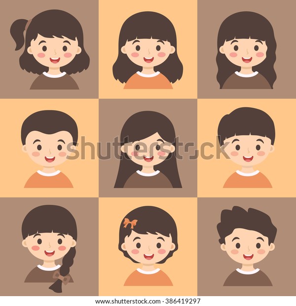 Set Kids Brown Orange Vector Illustration Stock Vector Royalty