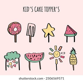 Set of kids' cake toppers. Cute cake toppers for kids birthday parties.