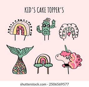 Set of kids' cake toppers. Cute cake toppers for kids birthday parties.