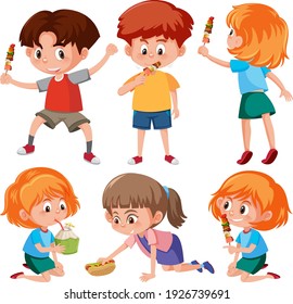 Set of kids cartoon character in different pose illustration