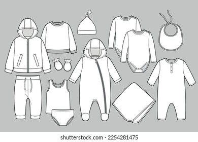 Set of kid's casual clothes. Child's garments.