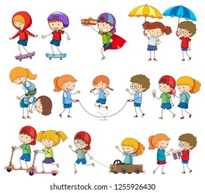 Set of kids character activity illustration