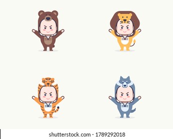 set of kids character with animal costumes vector illustration