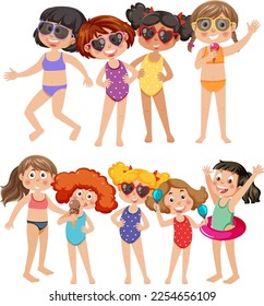 Set of kids character with summer element illustration