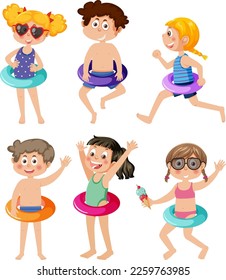 Conjunto de caracteres secundarios con ilustración de elemento de verano