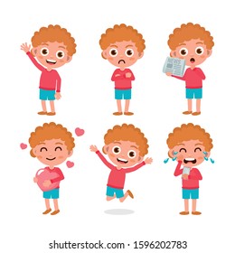 Set of kids characters and emotions. Cute and simple style. Boy emotions set. Child with different expressions. Variety of emotions children. Variety moods and differences.