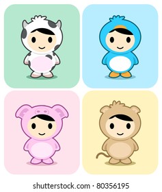 Set of kids in cute animal costumes. See my portfolio for other cute animal