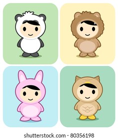 Set of kids in cute animal costumes. See my portfolio for other cute animal