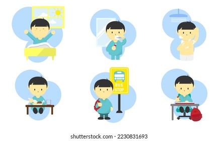 Set of kid's daily activities. Suitable for preschool education