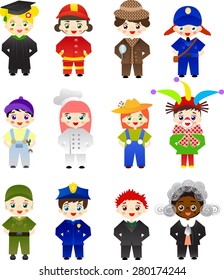 Set Of Kids With Different Professions On White Background.