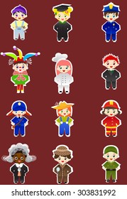 Set of kids with different professions on stickers. 