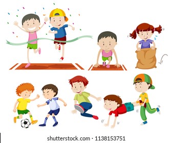 Set of kids doing sport activies illustration