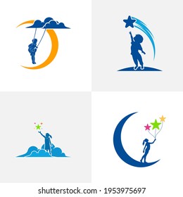 Set of Kids Dream logo design vector illustration, Creative Dream kids logo design concept template, symbols icons