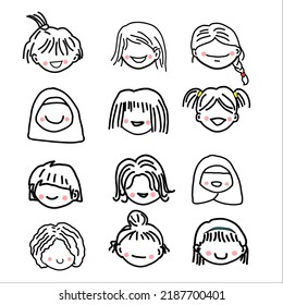 conjunto de niños cara doodles vectores ilustración de dibujos animados