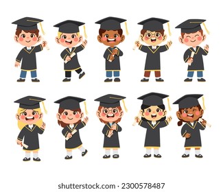 Conjunto de ilustraciones de graduación de niños