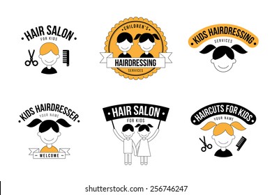 Set Of Kids Hair Salon Logo Graphics