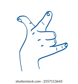 Set of kids hand gestures in various positions. Vector sketch illustration. Index, middle, ring, little fingers and thumb