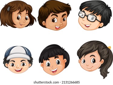 A Set of kid's head emotion on white background illustration