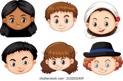 A Set of kid's head emotion on white background illustration