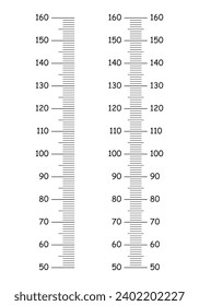 Gráfico de altura de niños de 50 a 160 centímetros. Plantilla para pegatinas de crecimiento de pared aisladas en un fondo blanco. Muro de metro, regla de crecimiento. Ilustración delineada por el vector. 