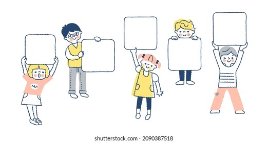 A set of kids holding a board